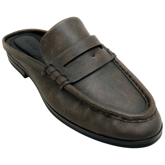 Simkhai Distressed Chocolate Leather Loafer Mules
