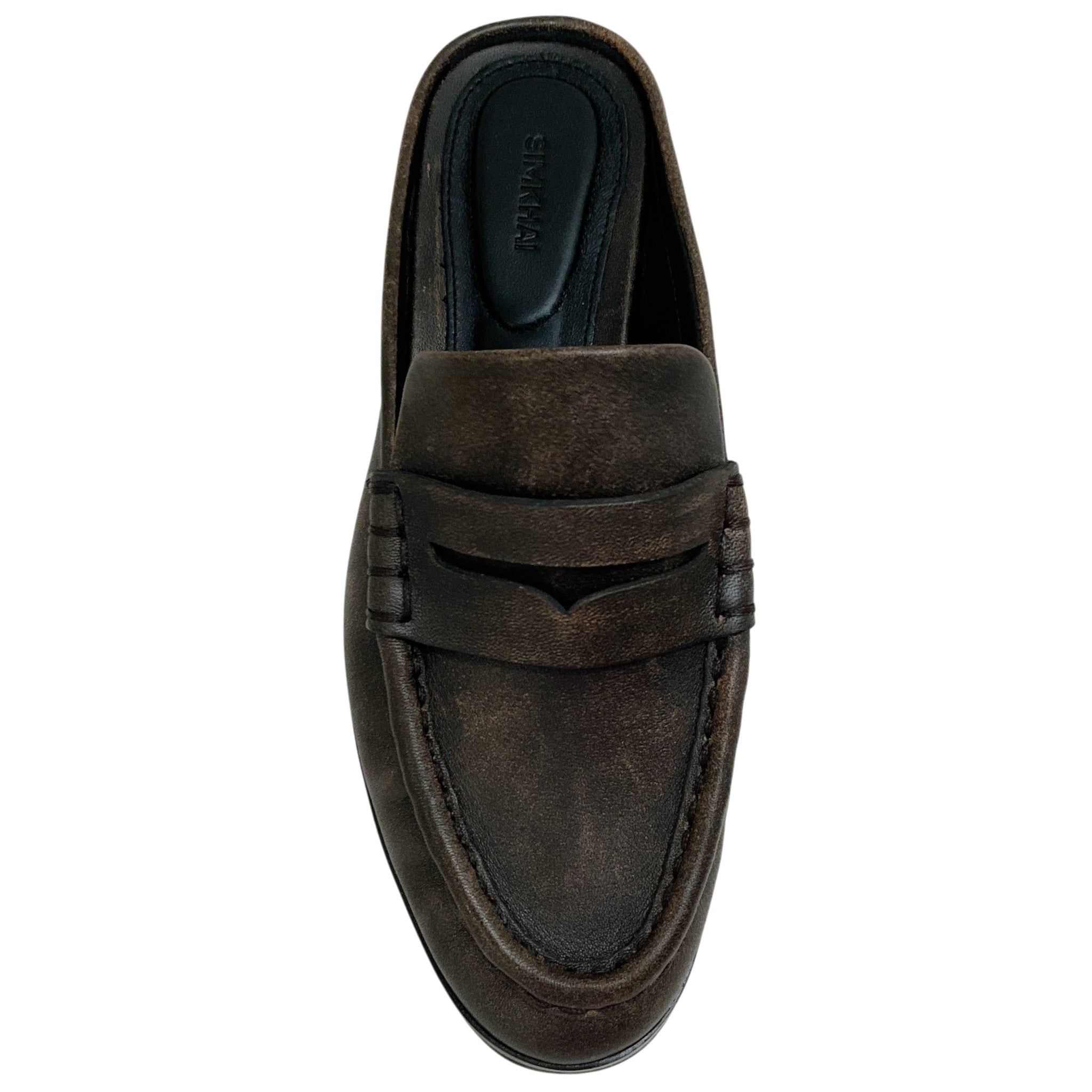 Simkhai Distressed Chocolate Leather Loafer Mules