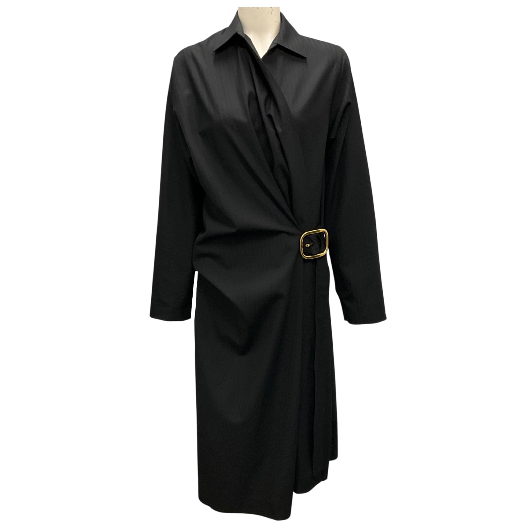 Loewe Black Buckle Detailed Gathered Midi Dress