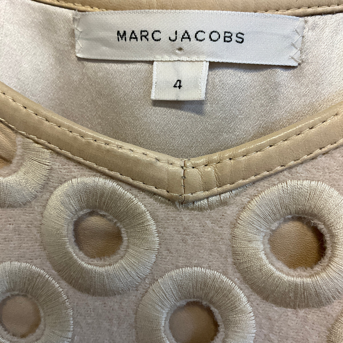 Marc Jacobs Vintage Beige Embroidered Cut Out Circle Design Sleeveless Dress