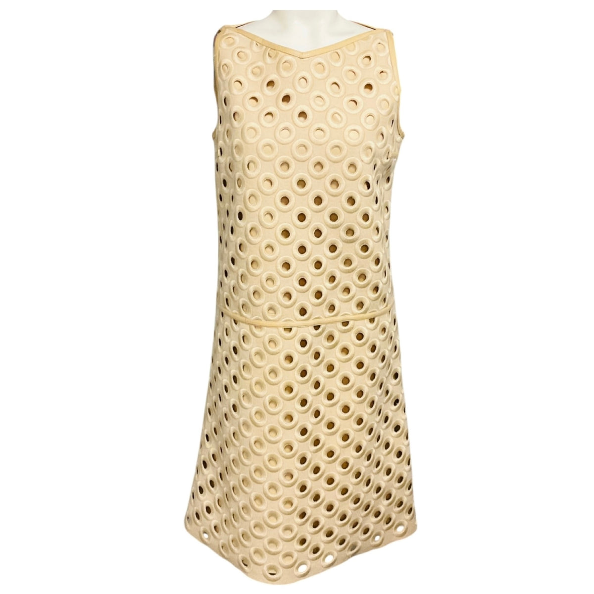 Marc Jacobs Vintage Beige Embroidered Cut Out Circle Design Sleeveless Dress