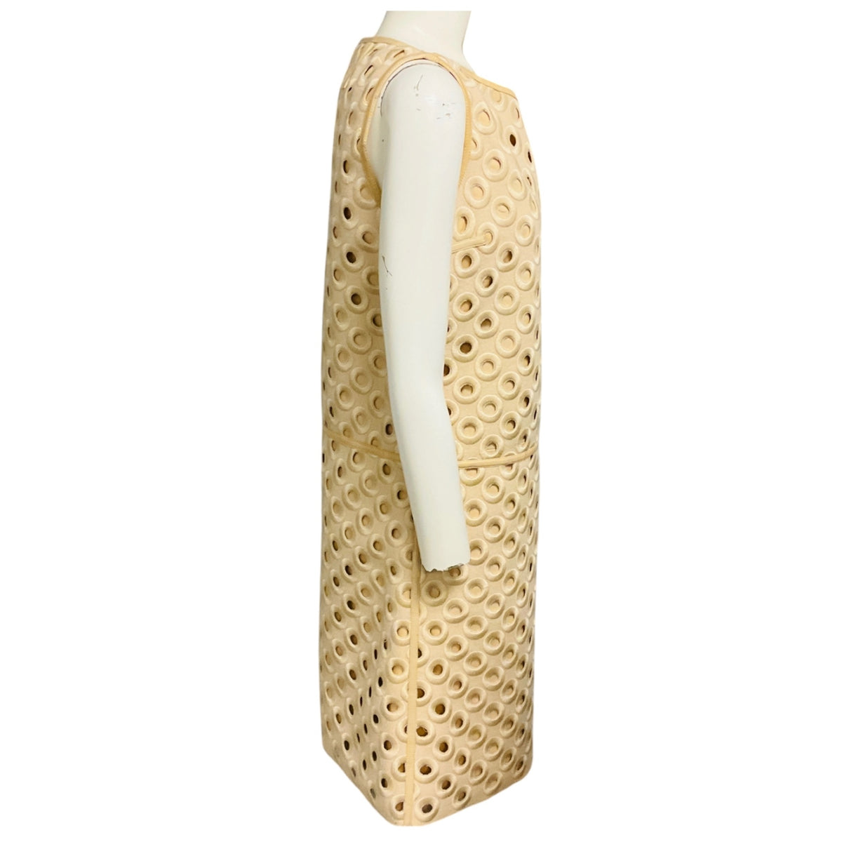Marc Jacobs Vintage Beige Embroidered Cut Out Circle Design Sleeveless Dress