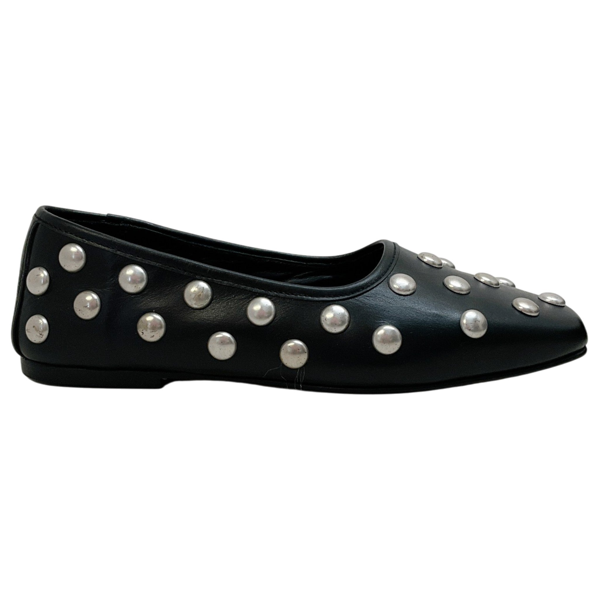 Freda Salvador Black Leather Jessie Flats with Silver Studs