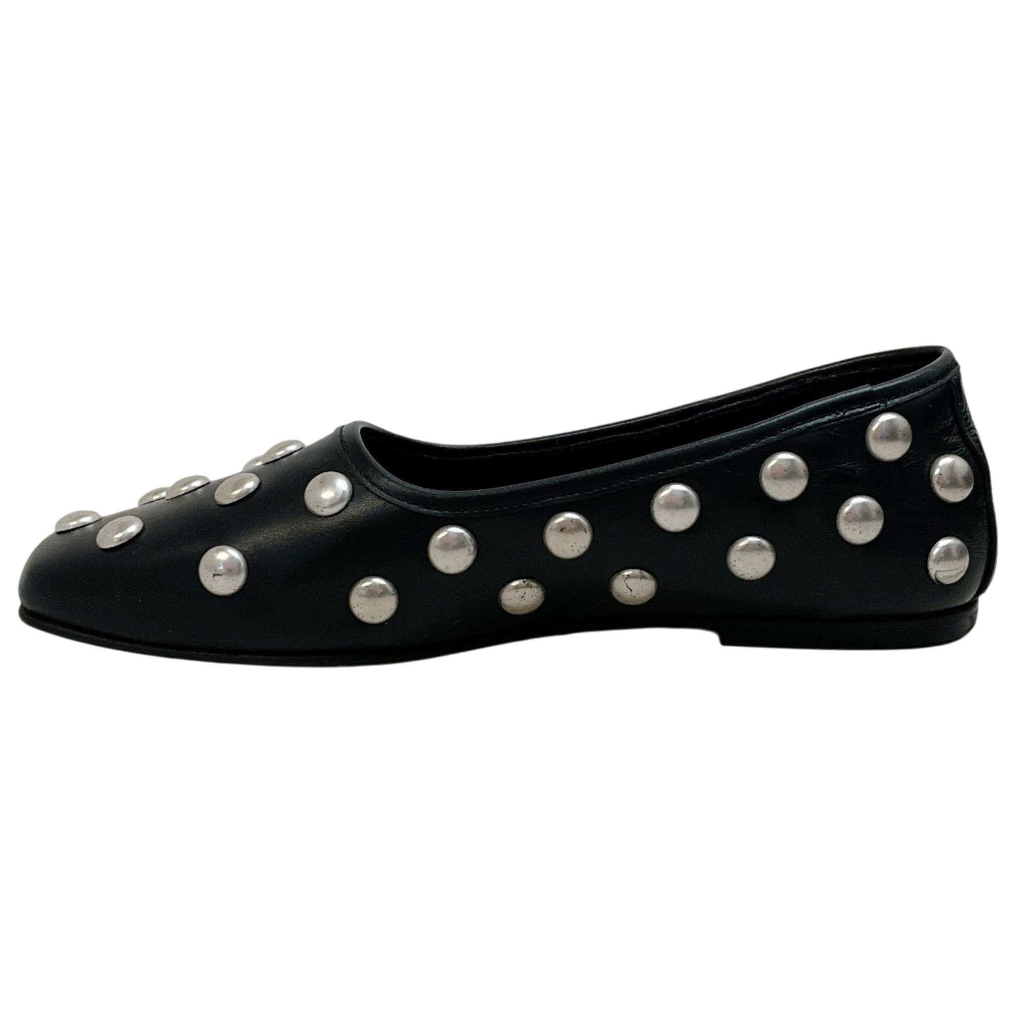 Freda Salvador Black Leather Jessie Flats with Silver Studs