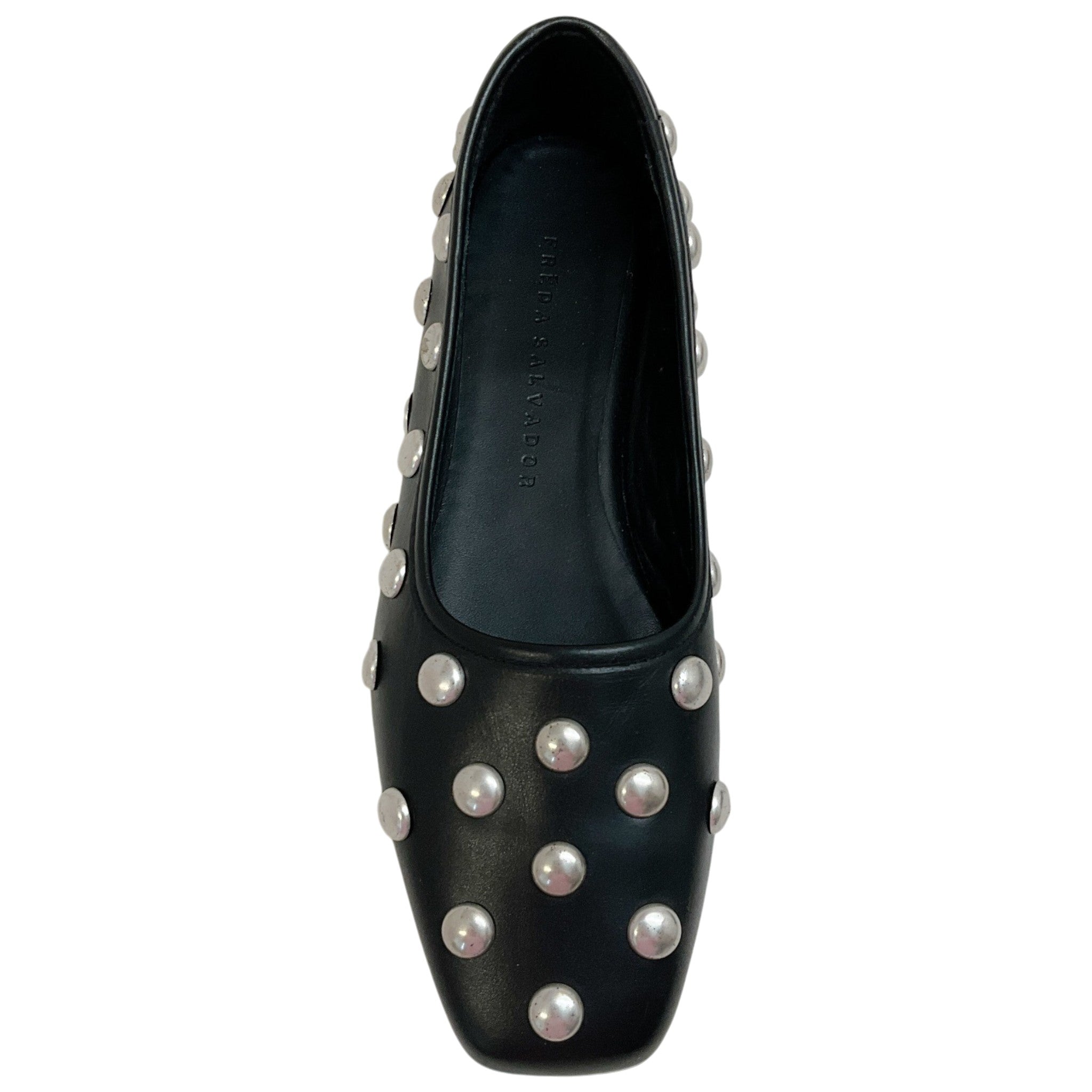 Freda Salvador Black Leather Jessie Flats with Silver Studs
