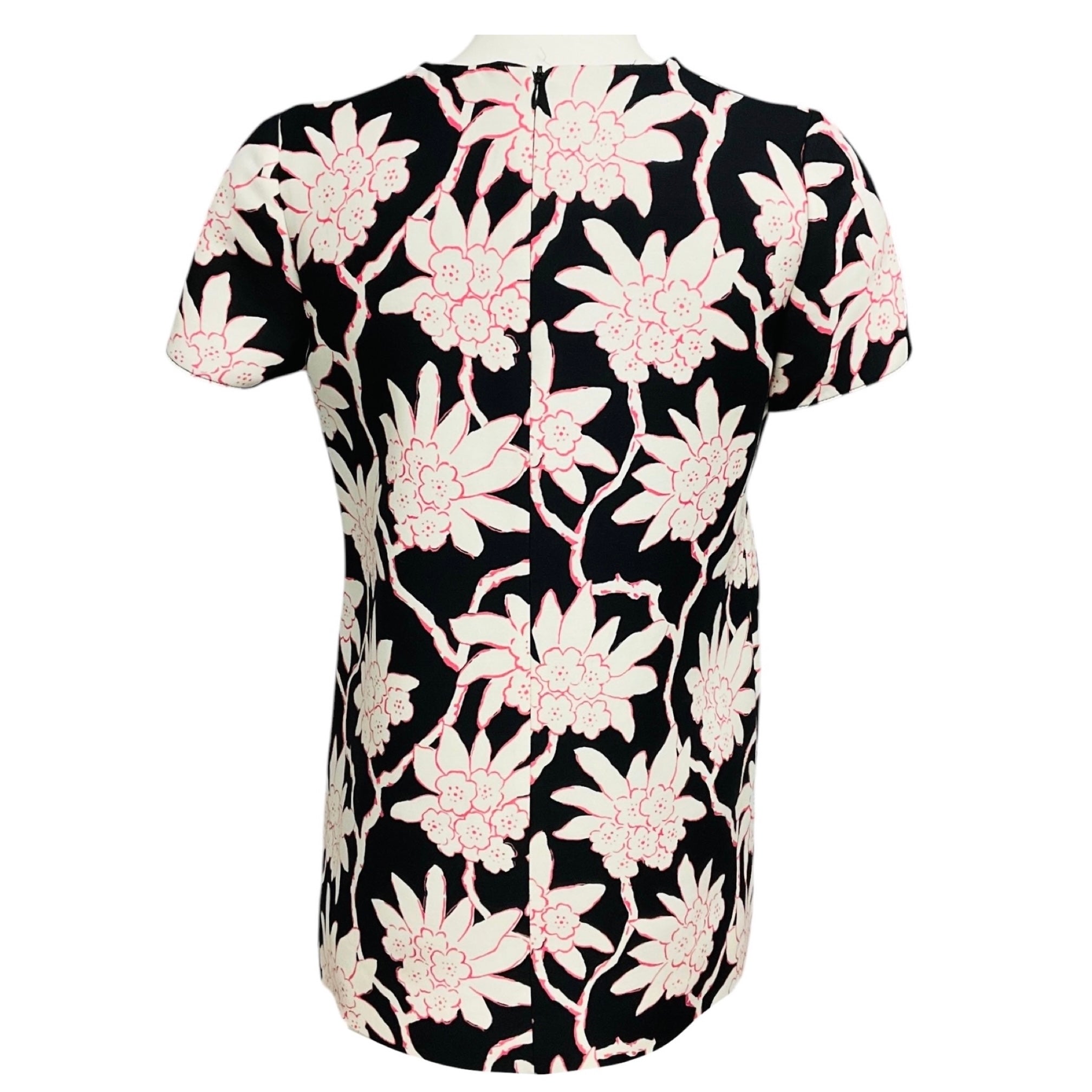 Valentino Black / White / Pink Floral Short Sleeved Crepe Top