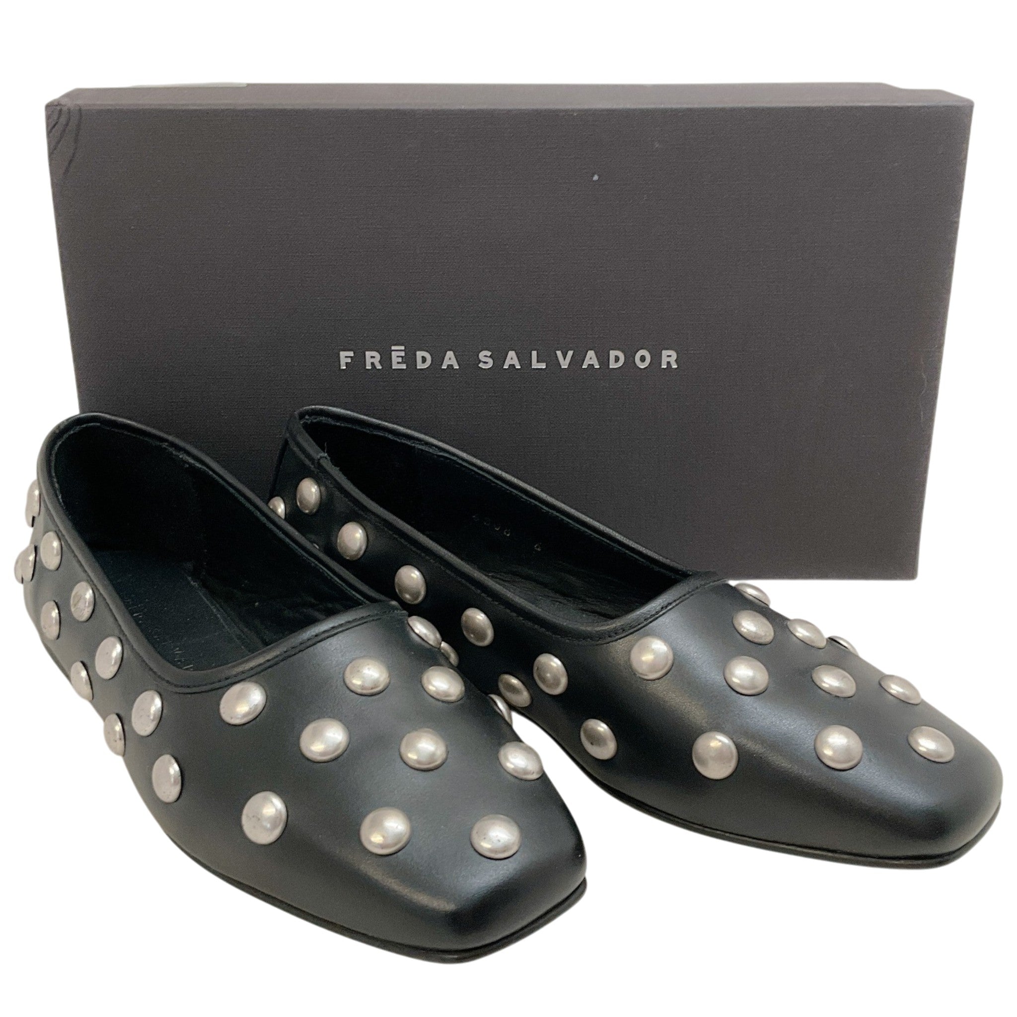 Freda Salvador Black Leather Jessie Flats with Silver Studs