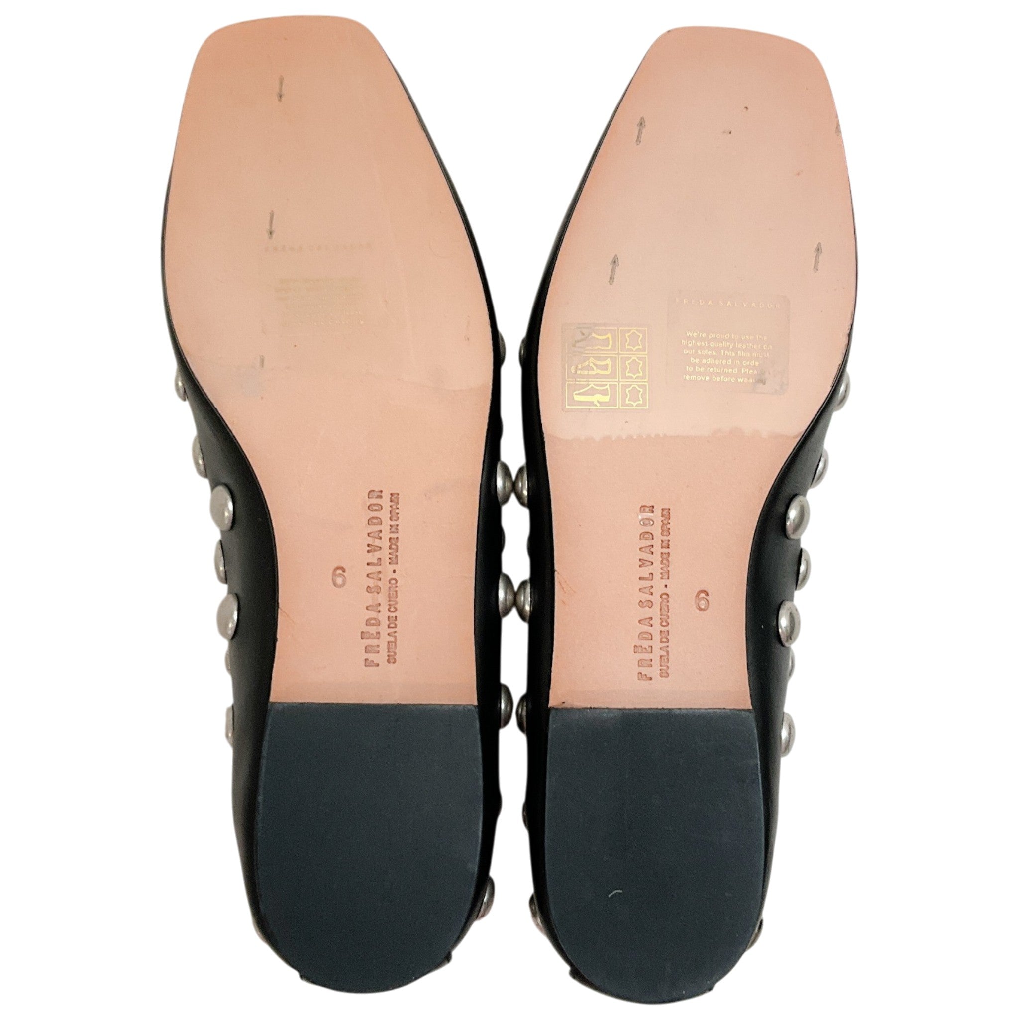 Freda Salvador Black Leather Jessie Flats with Silver Studs