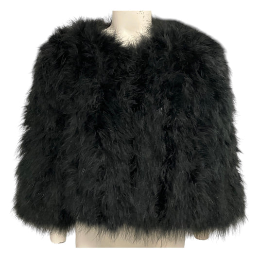 Yves Salomon Black Turkey Feather Cropped Jacket