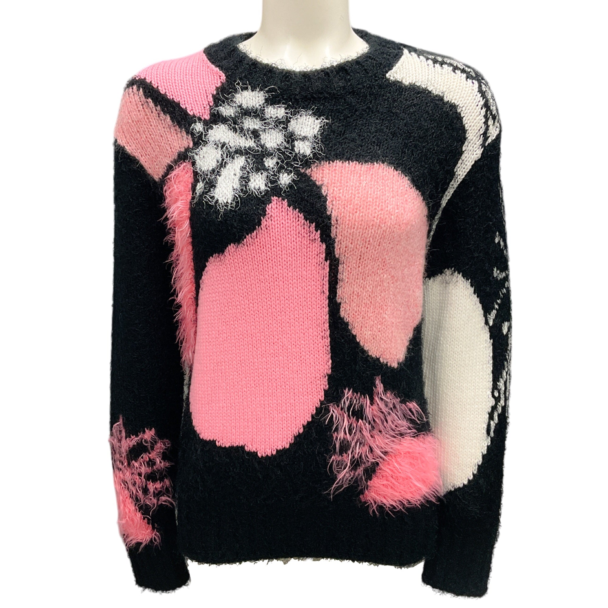 Chanel Black / White / Pink 2023 Fuzzy Cashmere Knit Pullover Sweater