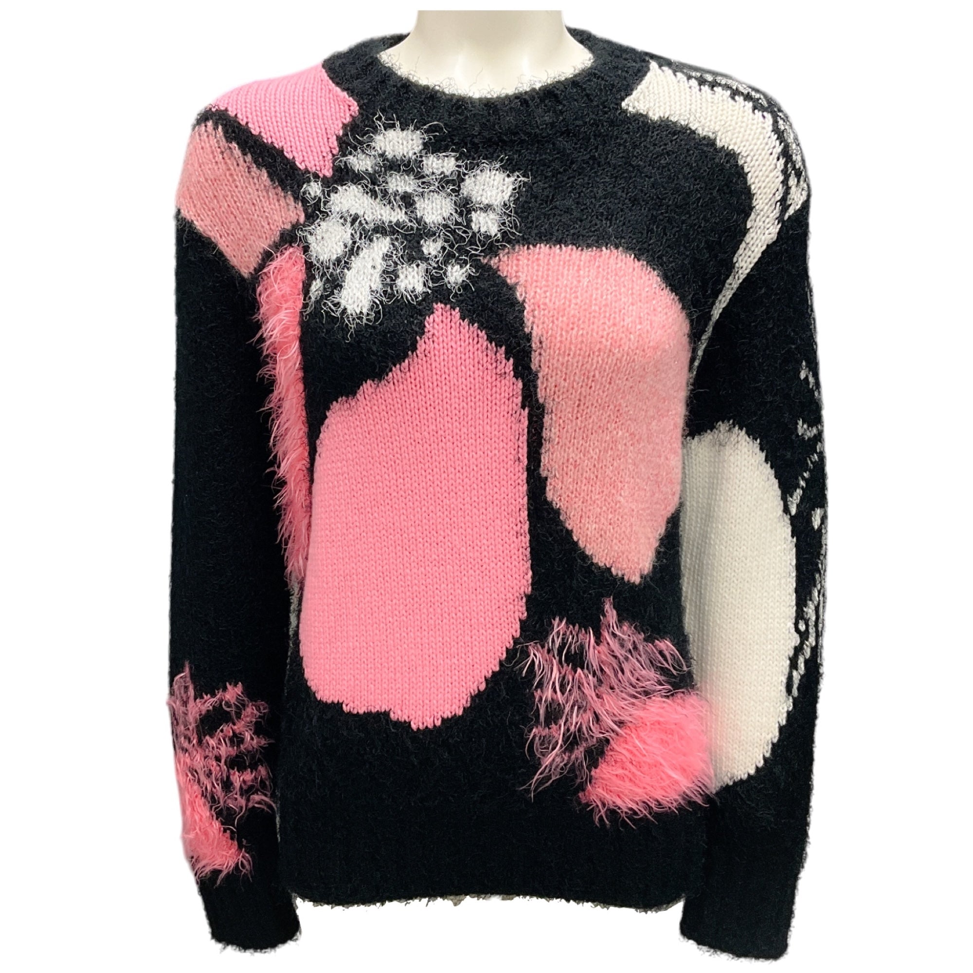 Chanel Black / White / Pink Cashmere Knit Pullover Sweater
