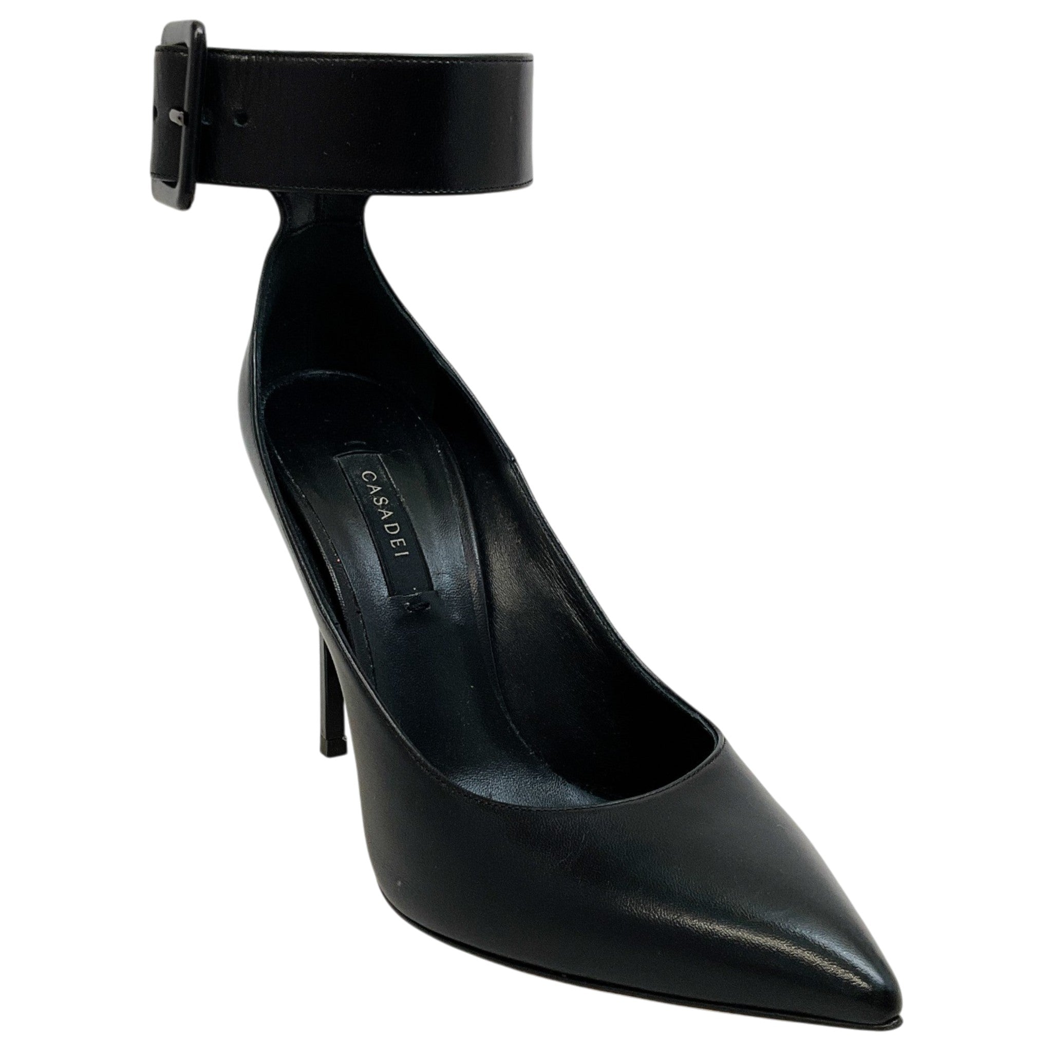 Casadei Black Leather Ankle Strap Blade Pumps
