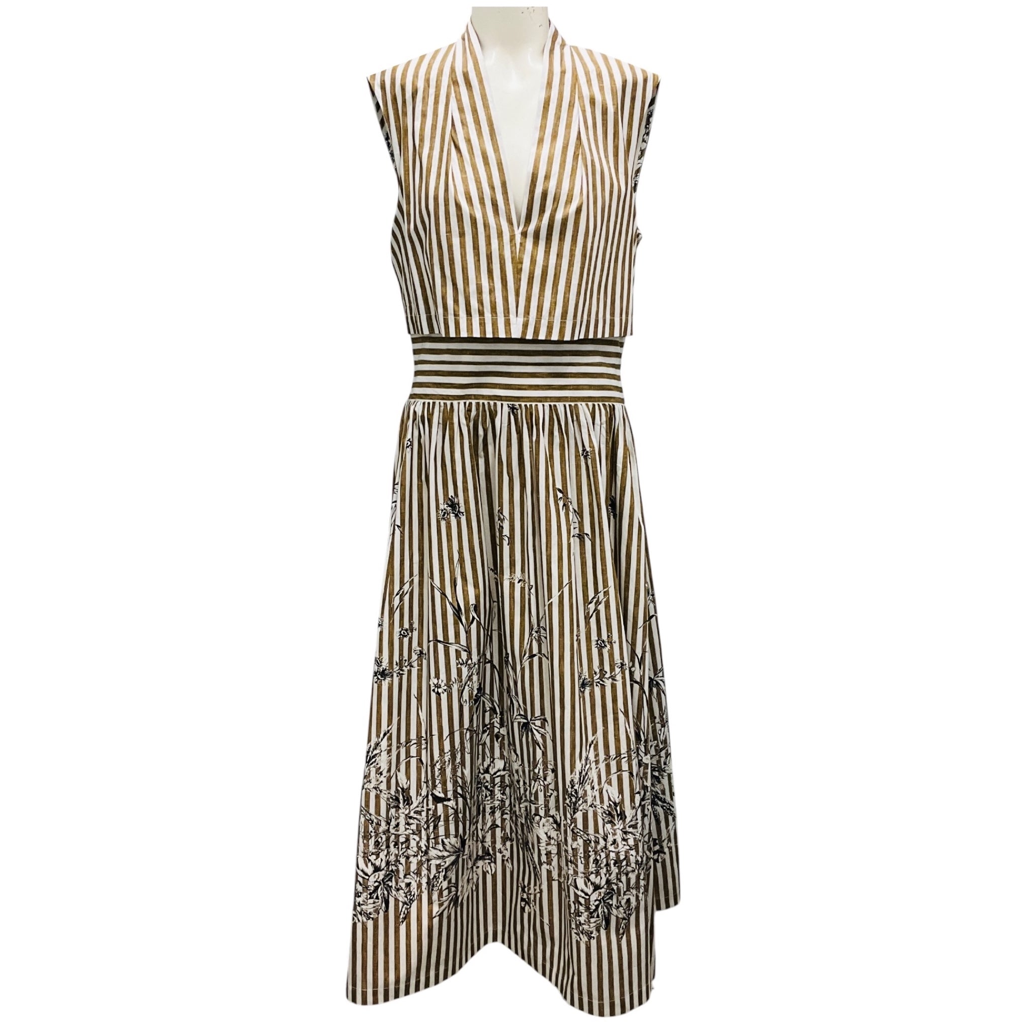 Lela Rose Walnut Collared V-Neck Floral Poplin Dress