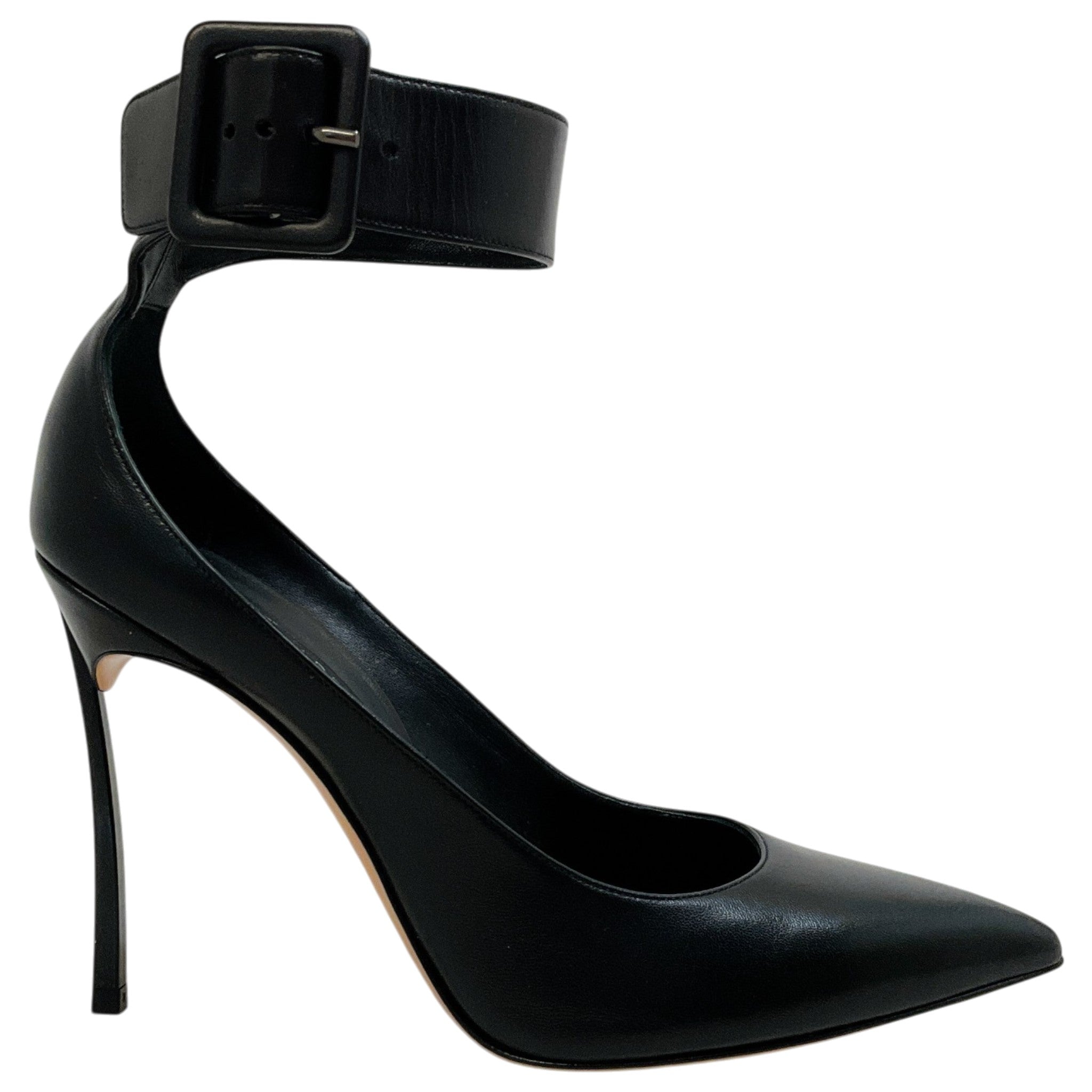 Casadei Black Leather Ankle Strap Blade Pumps