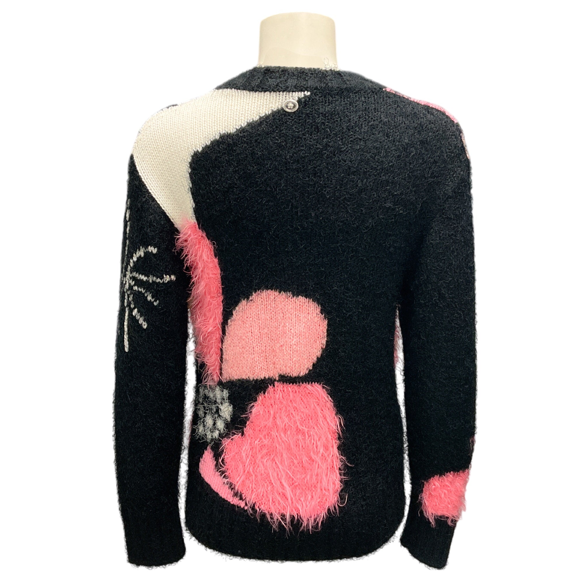 Chanel Black / White / Pink 2023 Fuzzy Cashmere Knit Pullover Sweater