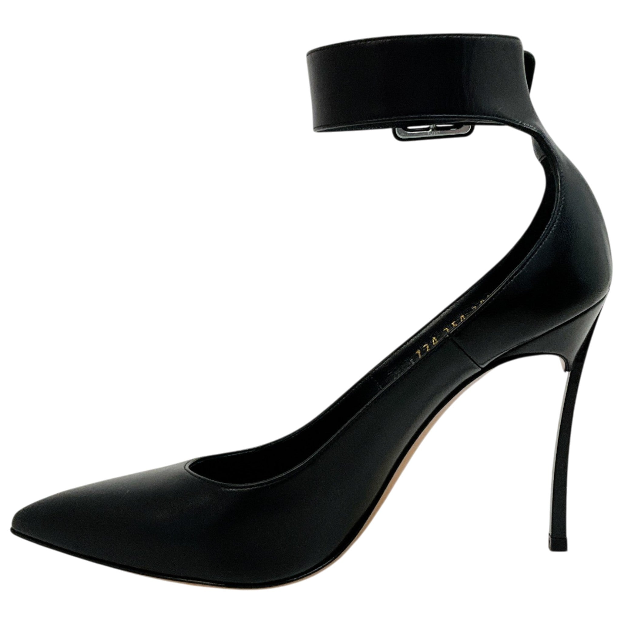 Casadei Black Leather Ankle Strap Blade Pumps