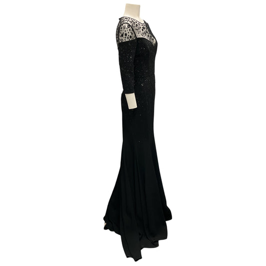 Carolina Herrera Black Sequined and Beaded Mesh Tulle Detail Crepe Gown / Formal Dress