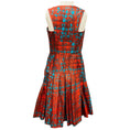 Load image into Gallery viewer, Oscar de la Renta Orange / Teal Printed Sleeveless Flared and Pleated Dress
