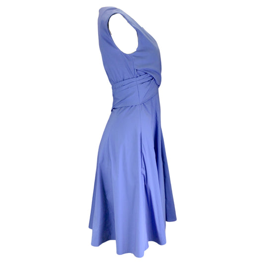 Talbot Runhof Blue Sleeveless V-Neck Cotton Dress