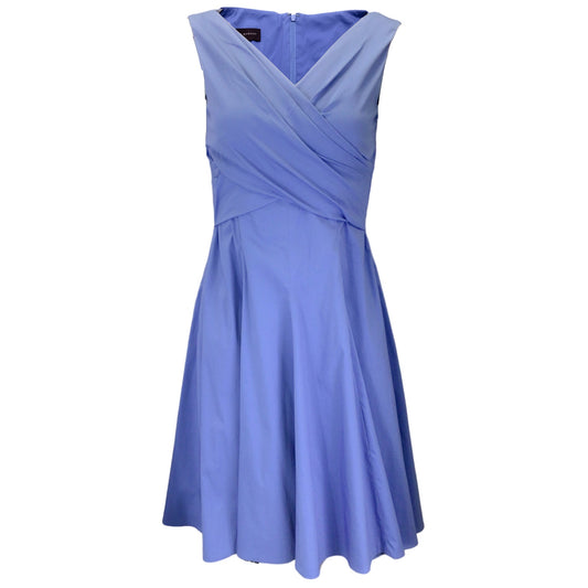 Talbot Runhof Blue Sleeveless V-Neck Cotton Dress
