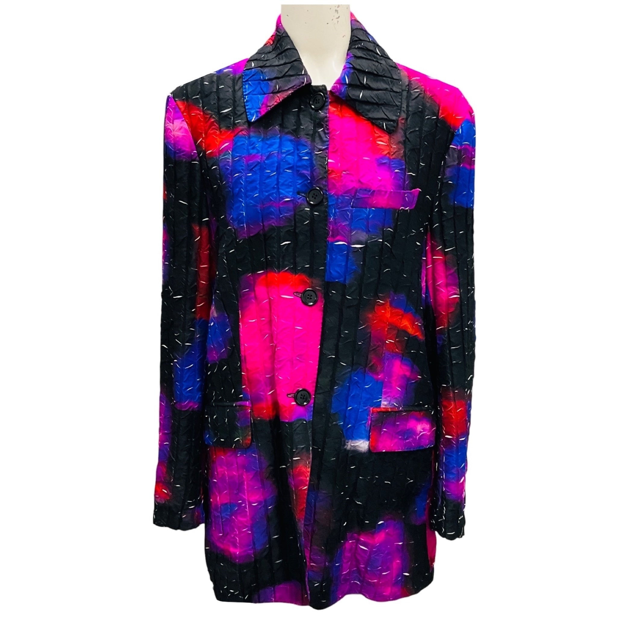 Dries Van Noten Black / Pink / Blue Multi Pleated Jacket