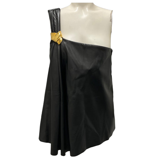 Brandon Maxwell Black One Shoulder Nappa Lamb Leather Top