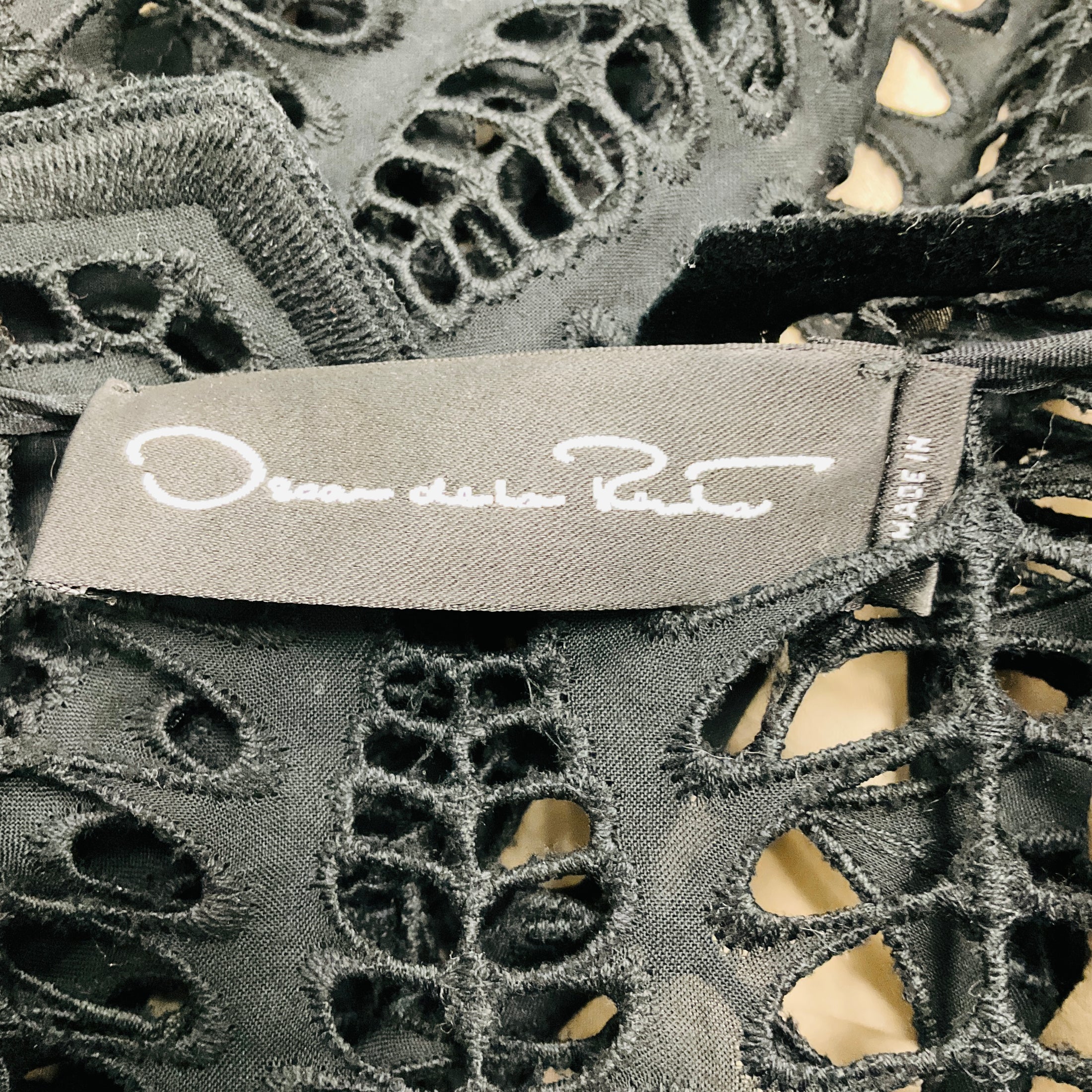 Oscar de la Renta Black / Nude Eyelet Collared Dress