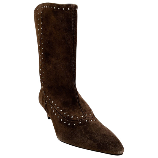 Freda Salvador Teddy Brown Suede Studded Tricia Ankle Boots
