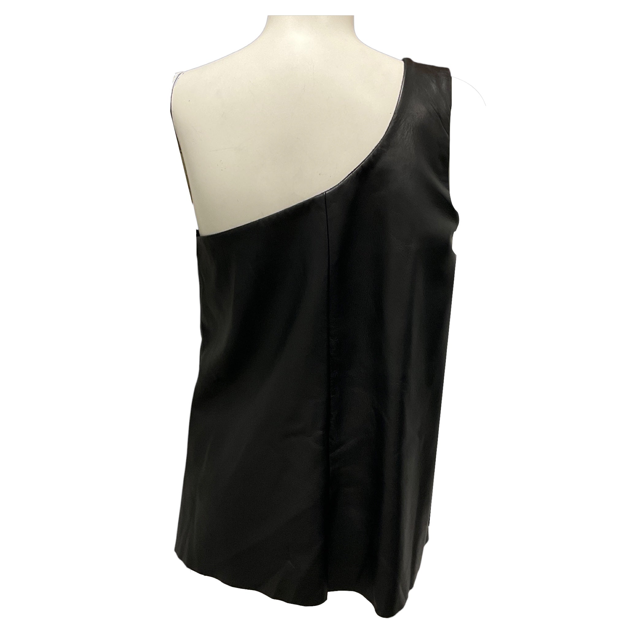 Brandon Maxwell Black One Shoulder Nappa Lamb Leather Top