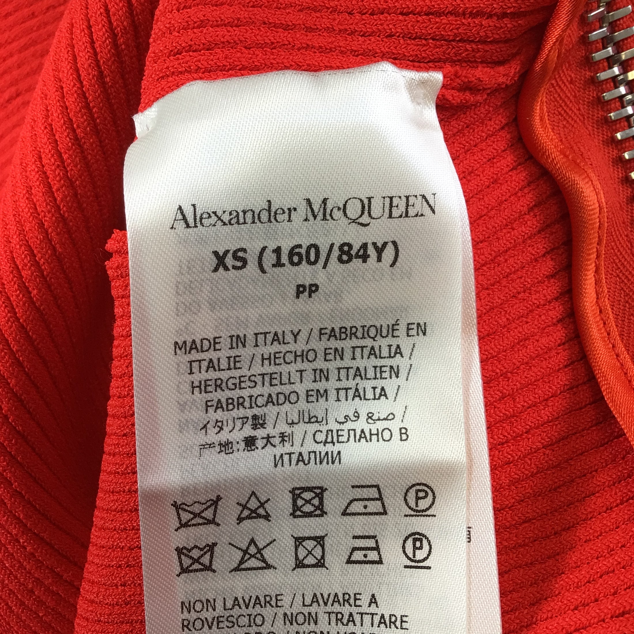Alexander McQueen Red / Silver Zipper Detail Peplum Hem Cardigan Sweater