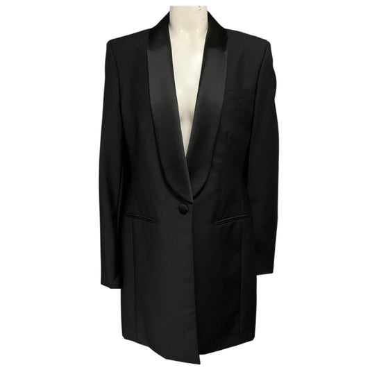 Givenchy Black Draped Back Long Wool Blazer with 4G Pattern Lining