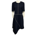 Load image into Gallery viewer, Stella McCartney Navy Blue / White Contrast Stitching Short Sleeved Asymmetric Hem Midi Dress
