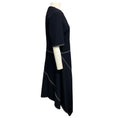 Load image into Gallery viewer, Stella McCartney Navy Blue / White Contrast Stitching Short Sleeved Asymmetric Hem Midi Dress
