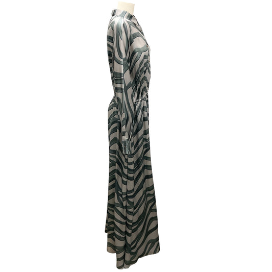 Kiton Grey / Green / Blue Printed Long Sleeved Silk Maxi Dress