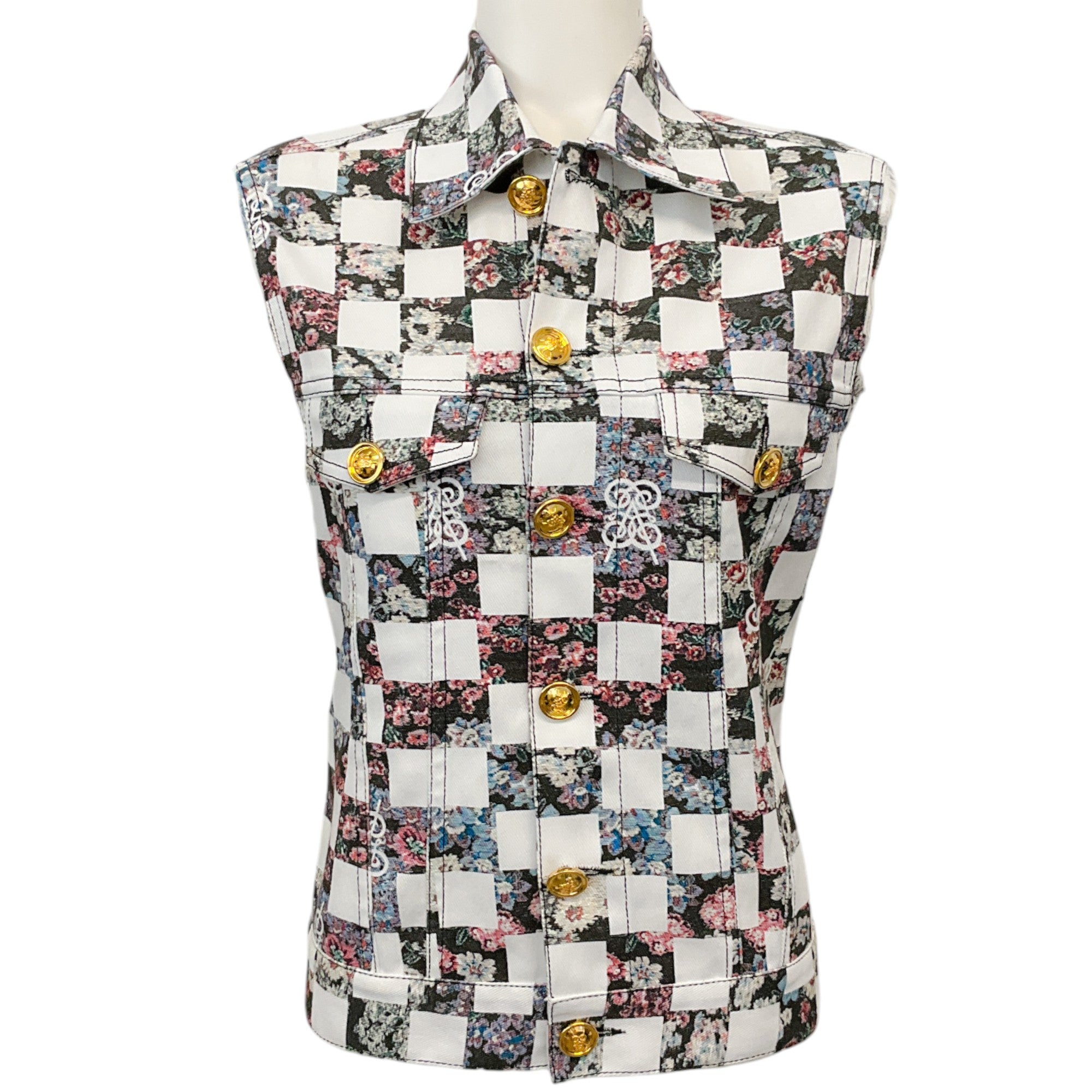 Giambattista Valli White Multi Denim Chess Print Vest
