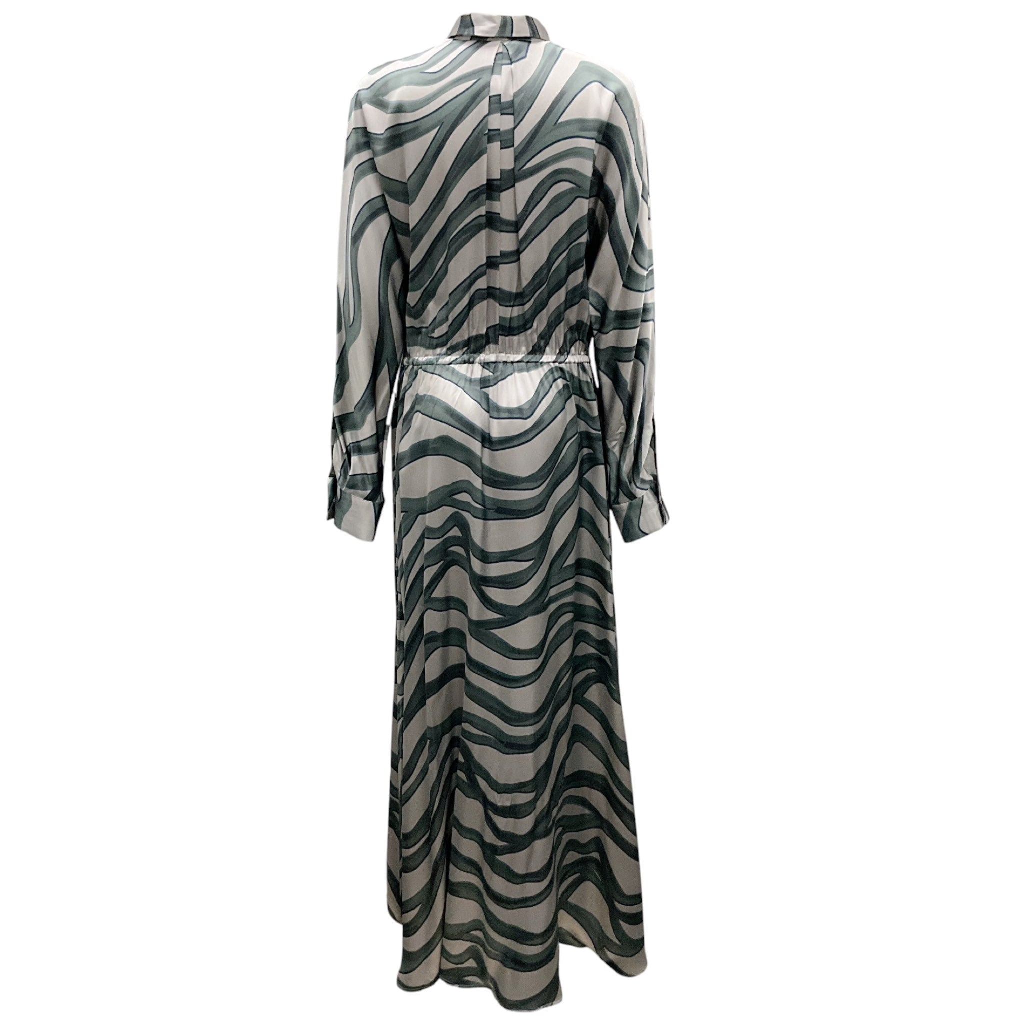 Kiton Grey / Green / Blue Printed Long Sleeved Silk Maxi Dress