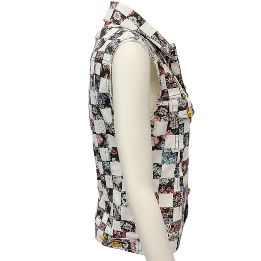 Giambattista Valli White Multi Denim Chess Print Vest