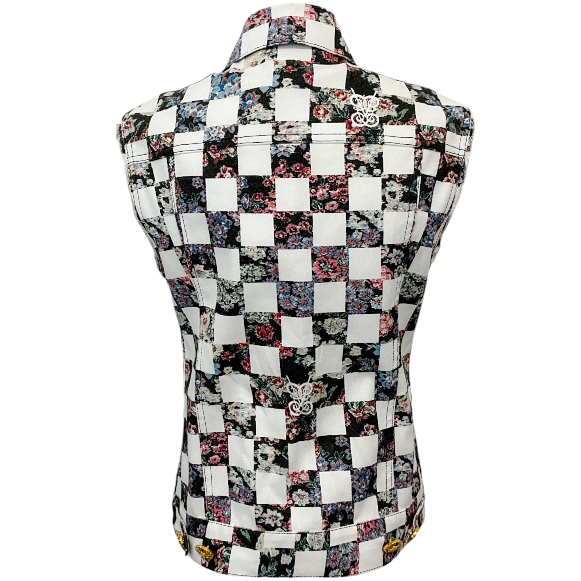 Giambattista Valli White Multi Denim Chess Print Vest