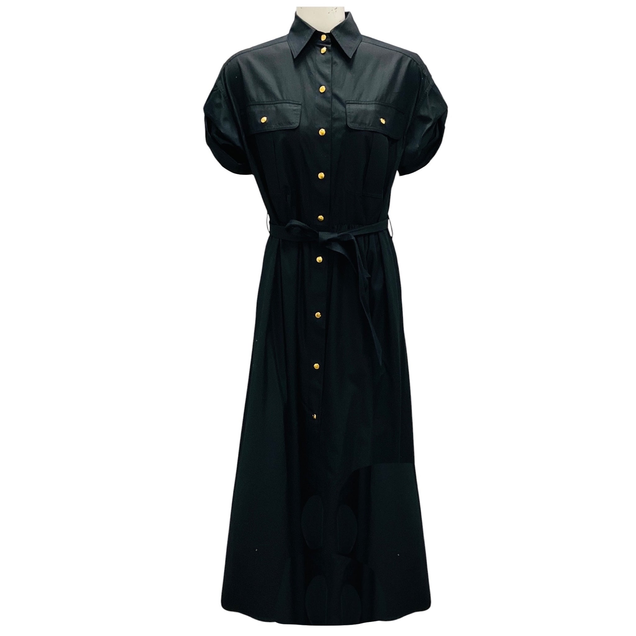 Celine Black Saharienne Cotton Poplin Midi Safari Dress