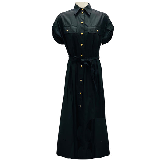 Celine Black Saharienne Cotton Poplin Midi Safari Dress