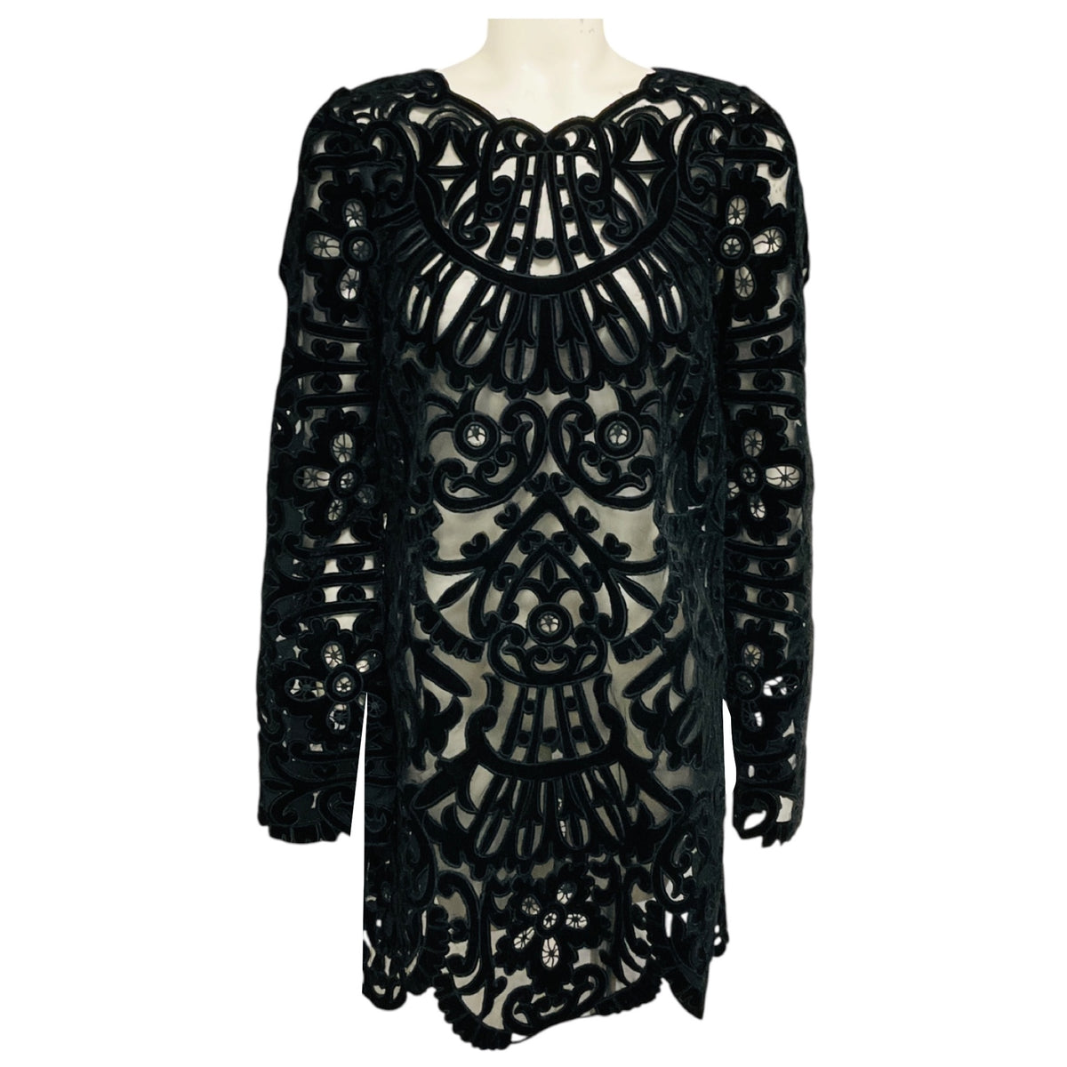 Sea New York Dark Black Dana Embroidered Velvet Dress