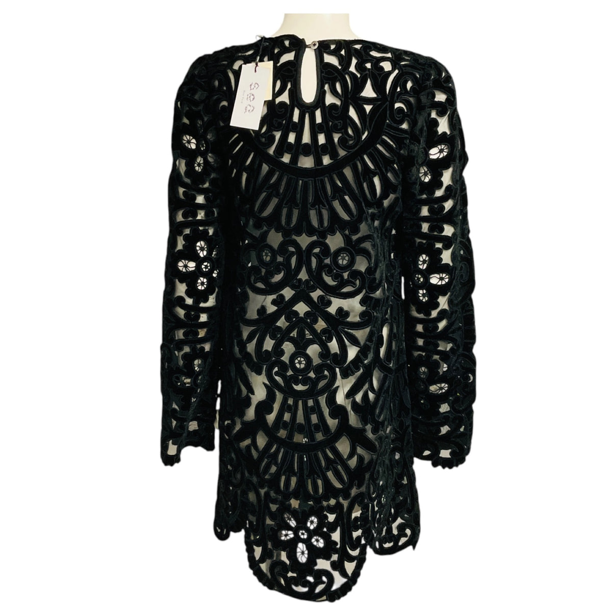 Sea New York Dark Black Dana Embroidered Velvet Dress