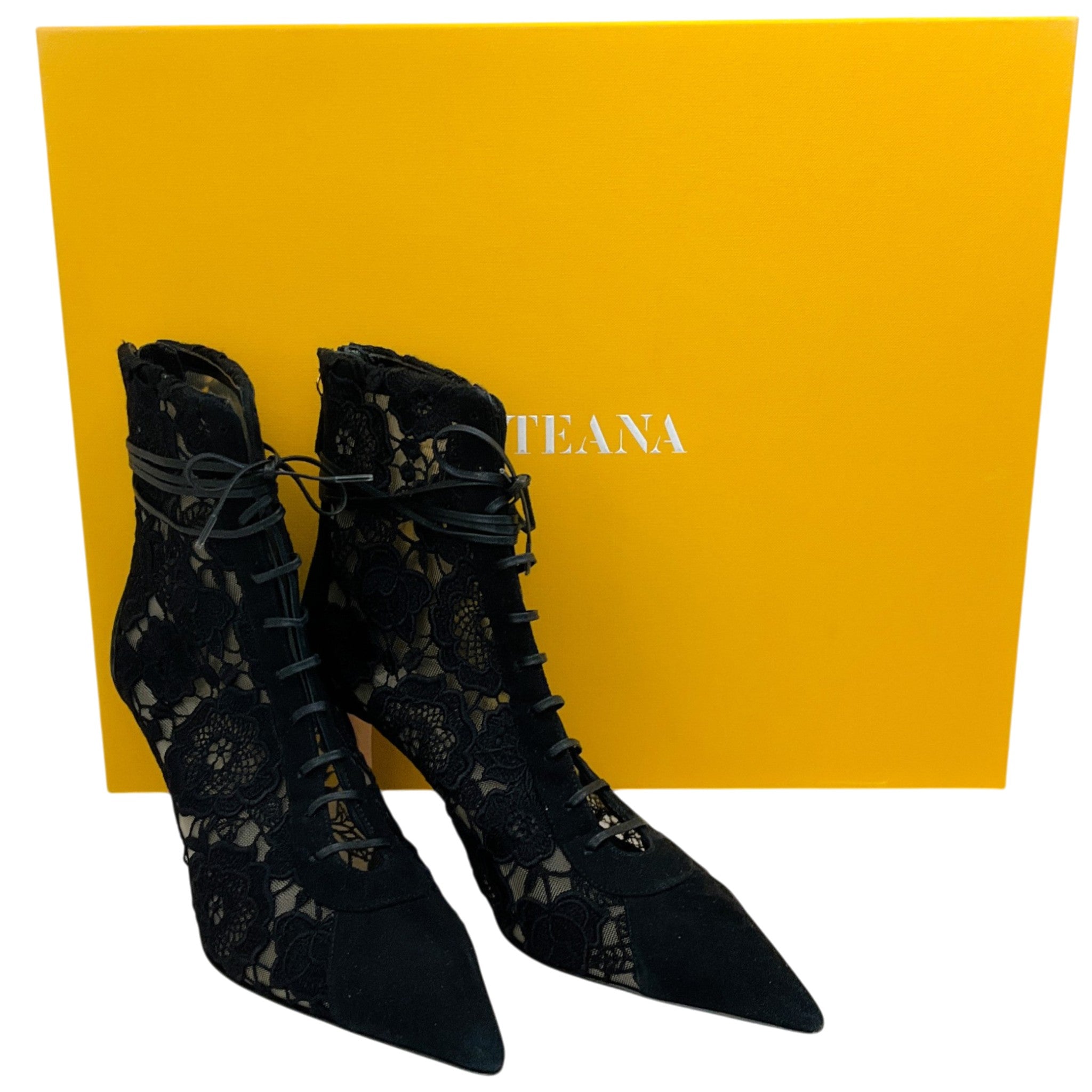 Arteana Black Suede / Lace Ankle Wrap Booties