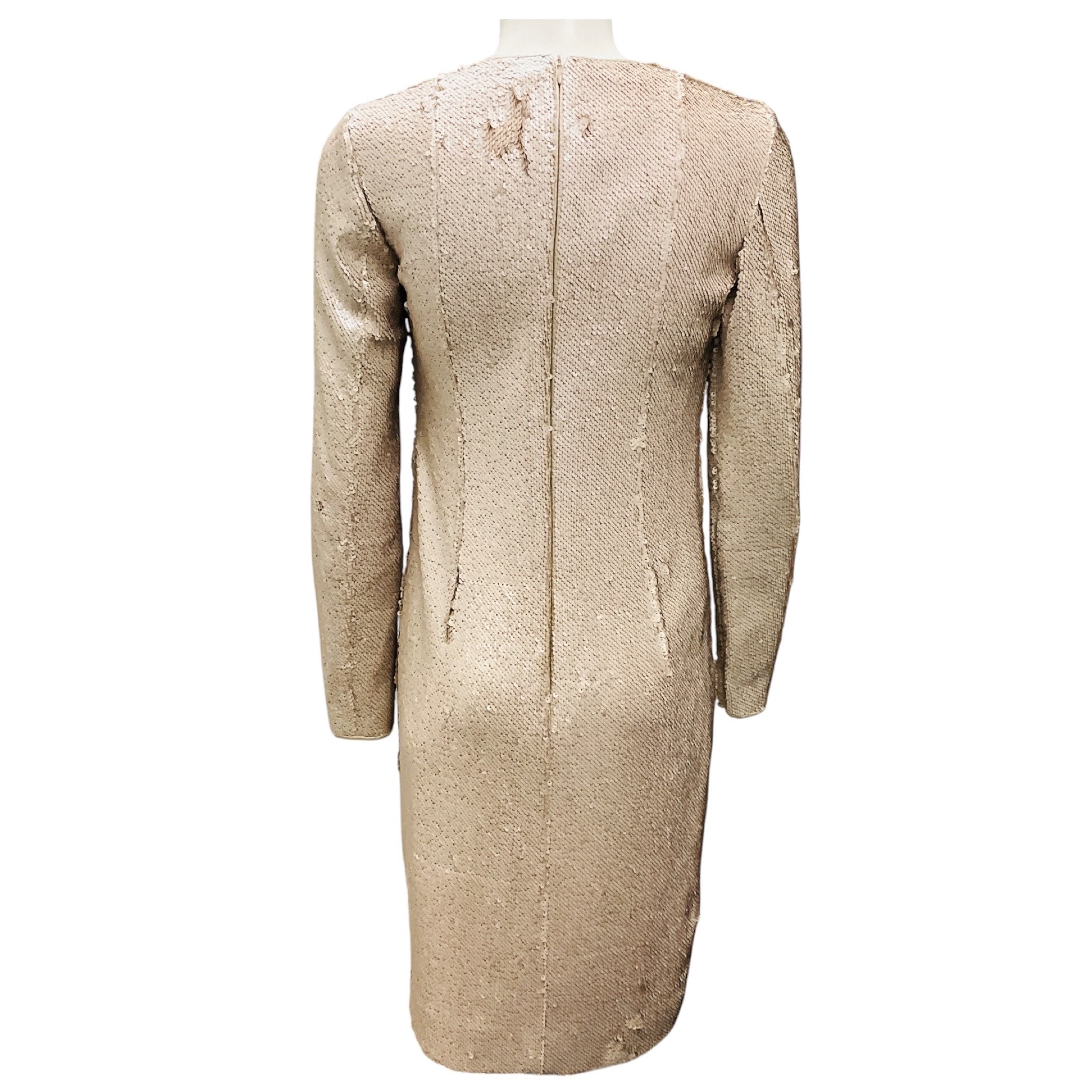 Akris Champagne Sequined Long Sleeved Cocktail Dress