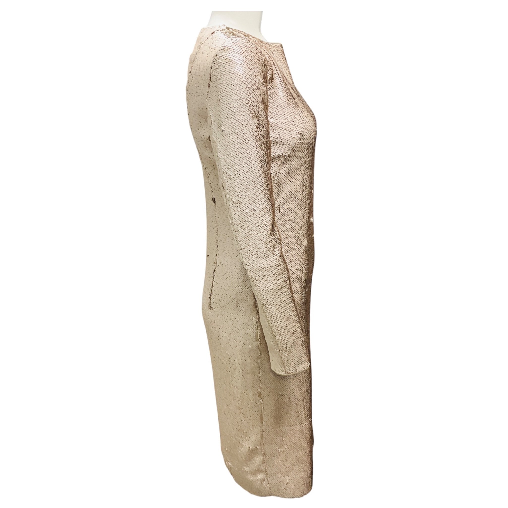 Akris Champagne Sequined Long Sleeved Cocktail Dress