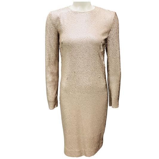 Akris Champagne Sequined Long Sleeved Cocktail Dress