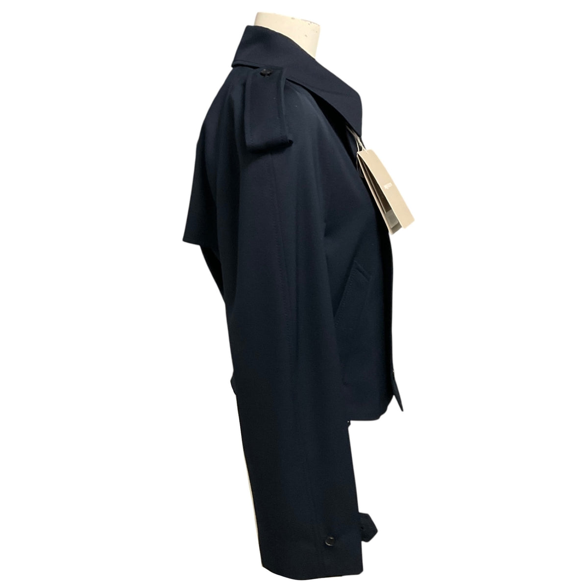 McQueen Navy Blue Double Breasted Cropped Trench Jacket