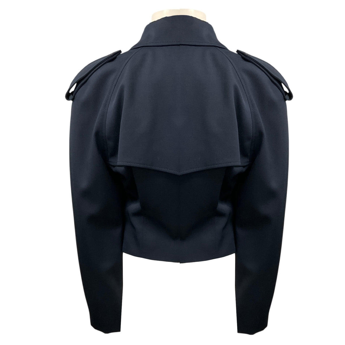 McQueen Navy Blue Double Breasted Cropped Trench Jacket