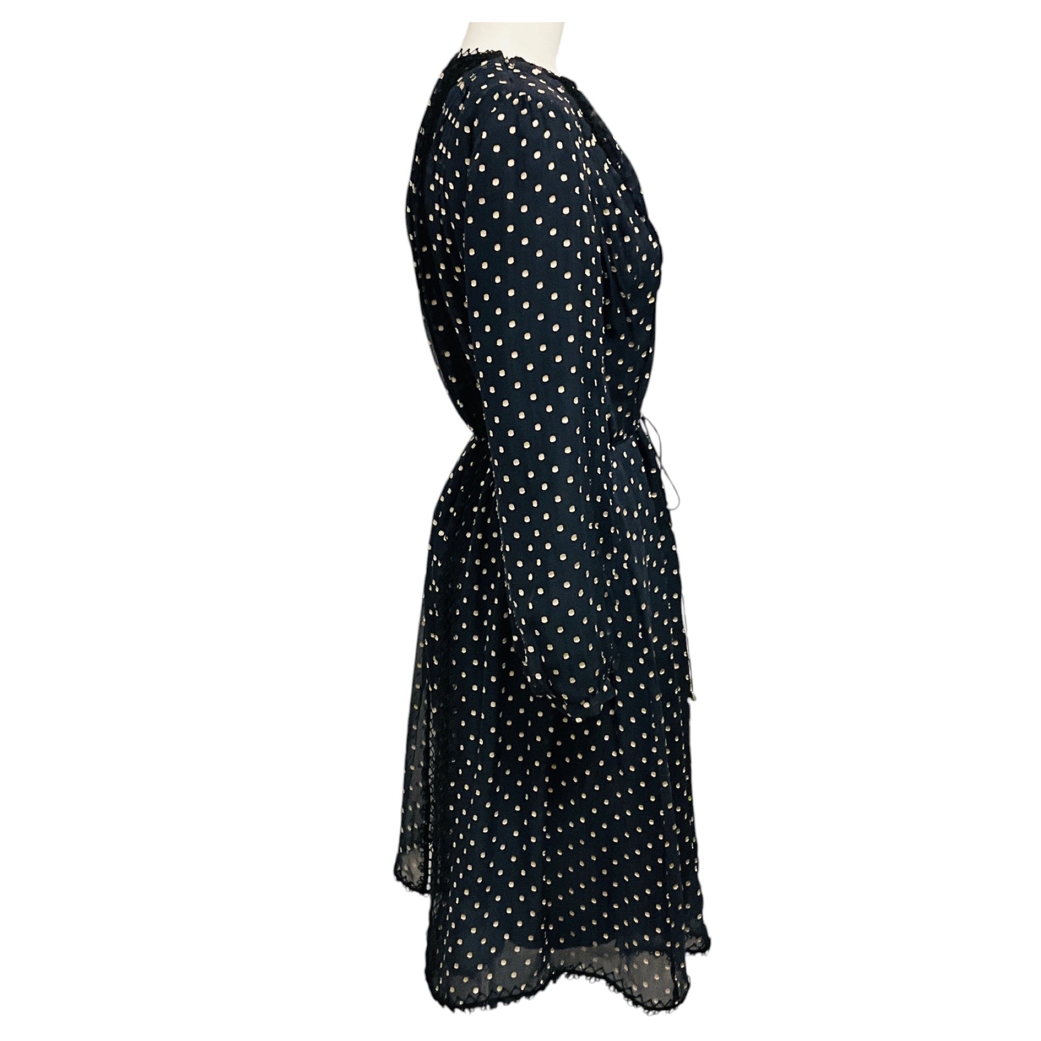 Zimmermann Black / Beige Polka Dot Print Long Sleeved Chiffon Dress