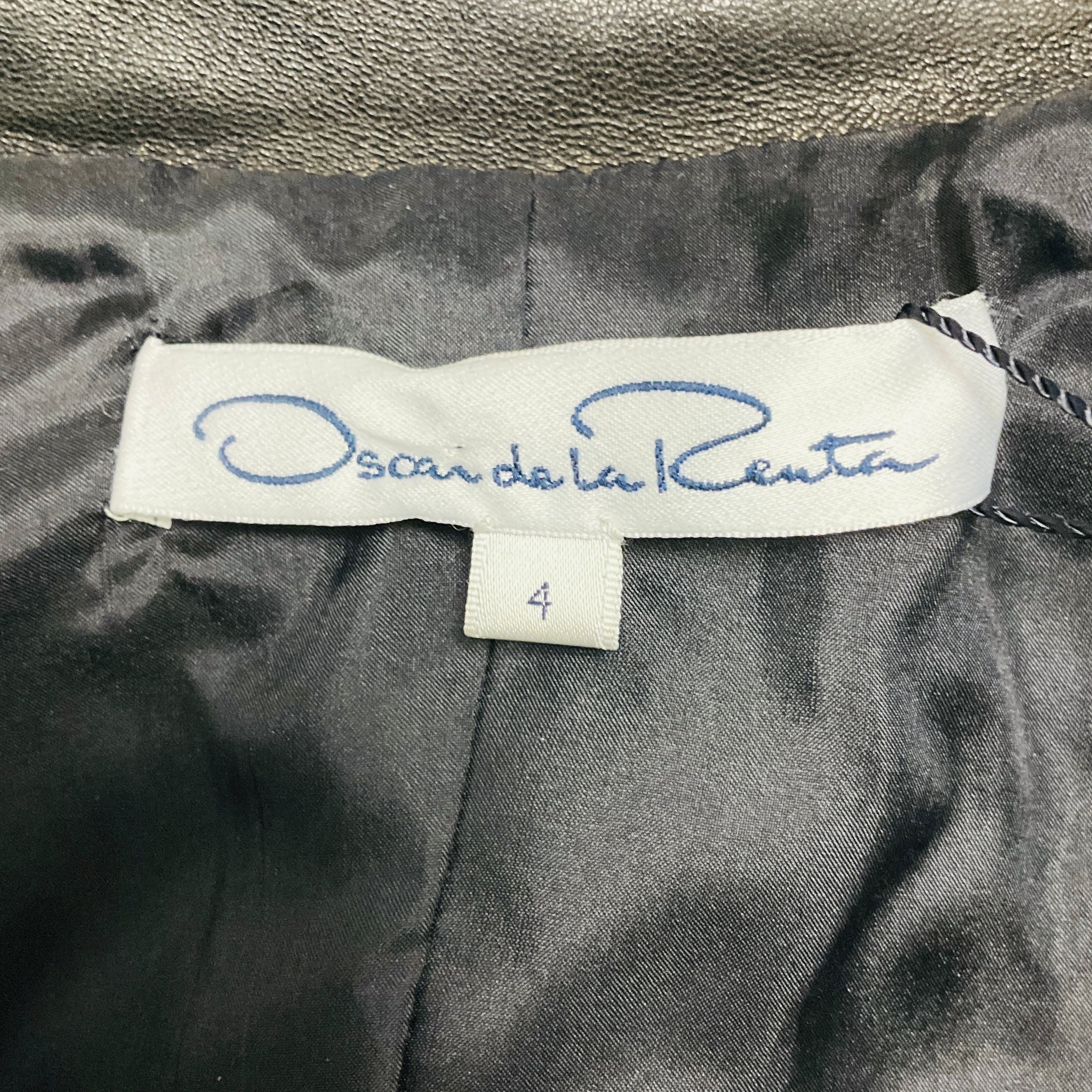 Oscar de la Renta Black Quilted Leather Zip Front Jacket